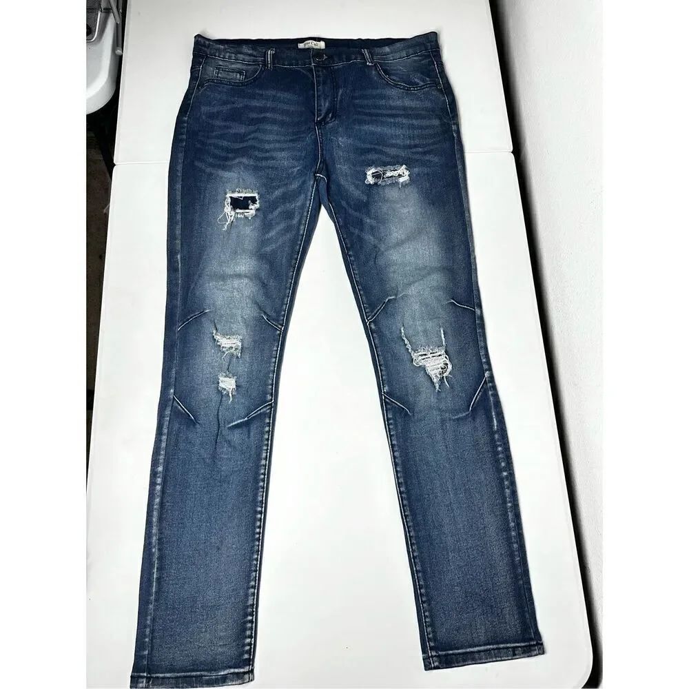 Blue Cult Jeans Men’s Size 38 Dark Stone Wash Distressed Stretch Denim Pants